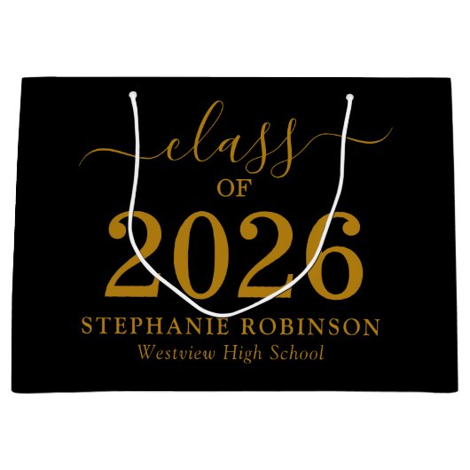 Class of 2026 Gold Script On Black Graduation  Große Geschenktüte (Vorderseite)