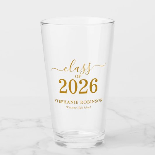 Class of 2026 Gold Script Typography Graduation  Glas (Vorderseite)