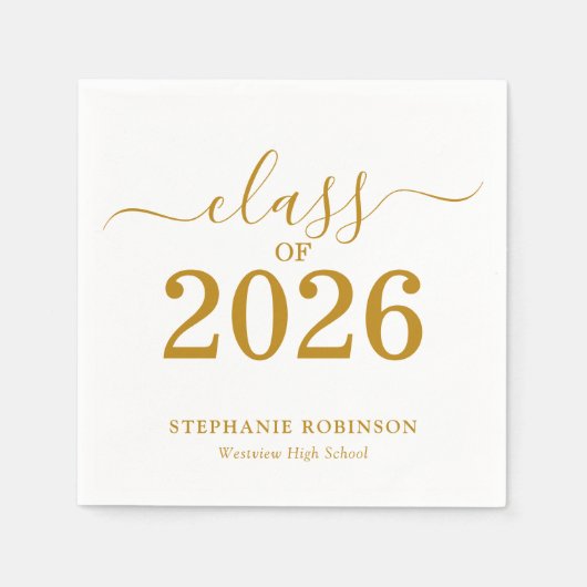 Class of 2026 Gold Script Typography Graduation  Serviette (Vorderseite)