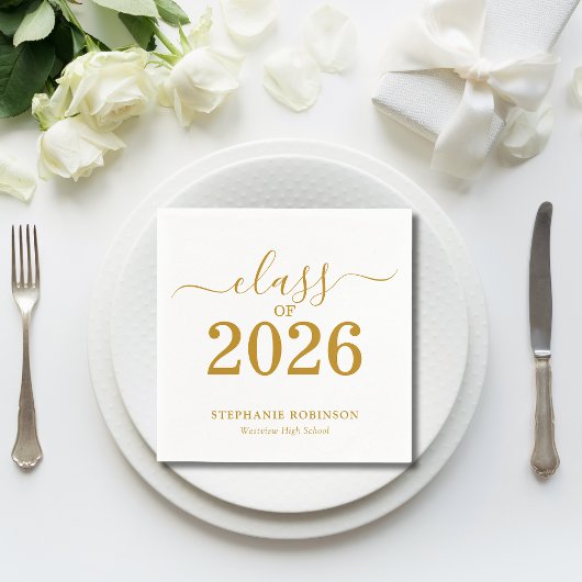 Class of 2026 Gold Script Typography Graduation  Serviette