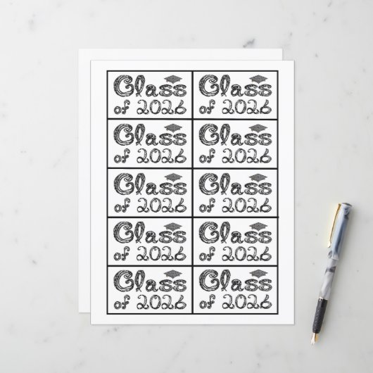 Class of 2026 Graduation Black Tag Captions Paper (Vorderseite/Rückseite Beispiel)