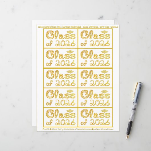 Class of 2026 Graduation Gold Tag Captions Paper (Vorderseite/Rückseite Beispiel)