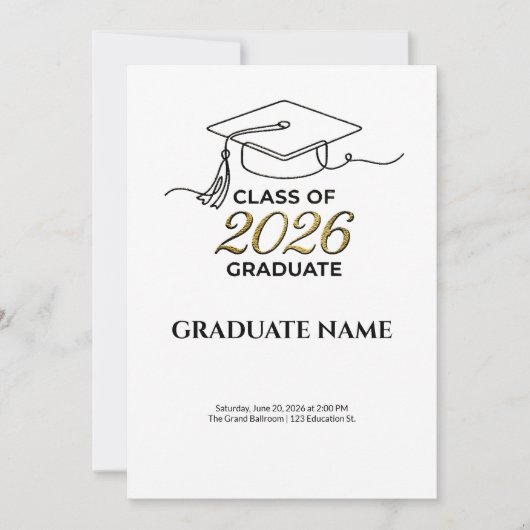 Class of 2026 Graduation Invitation Gold and Black Einladung (Vorderseite)