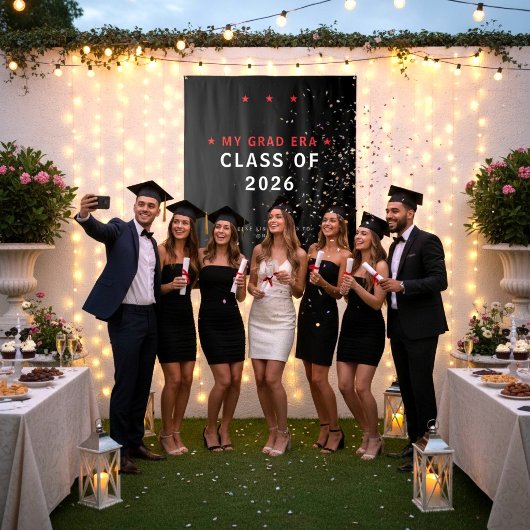 Class of 2026 Graduation Photo Booth Backdrop Red Wandteppich