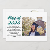 Class of 2026 green script  graduation photo einladung (Vorne/Hinten)