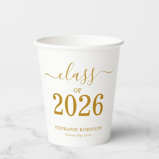 Class of 2026 Modern Gold Script Graduation  Pappbecher (Vorderseite)