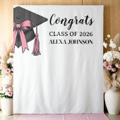 Class Of 2026 Pink Bow Graduation Cap Backdrop Wandteppich
