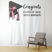 Class Of 2026 Pink Bow Graduation Cap Backdrop Wandteppich (Beispiel)