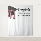 Class Of 2026 Pink Bow Graduation Cap Backdrop Wandteppich (Vorderseite)