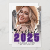 Class Of 2026 Purple Graduate Photo Graduation Einladung (Vorne/Hinten)