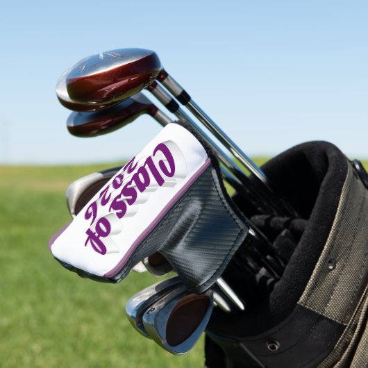 Class of 2026 purple text graduation golf headcover (In Situ)