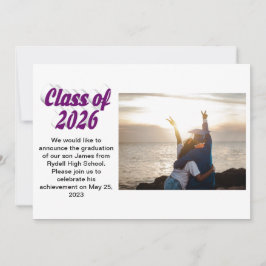 Class of 2026 purple text  graduation photo  einladung