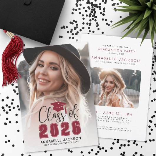 Class Of 2026 Red Graduate Photo Graduation Einladung