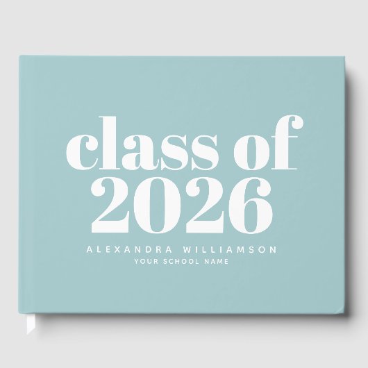 Class of 2026 Retro Soft Blue Personalized Name Gästebuch (Vorderseite)