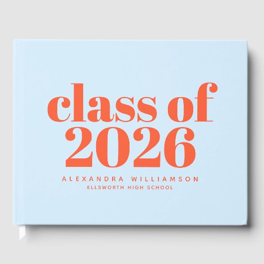 Class of 2026 Retro Typography Blue Orange Gästebuch (Vorderseite)