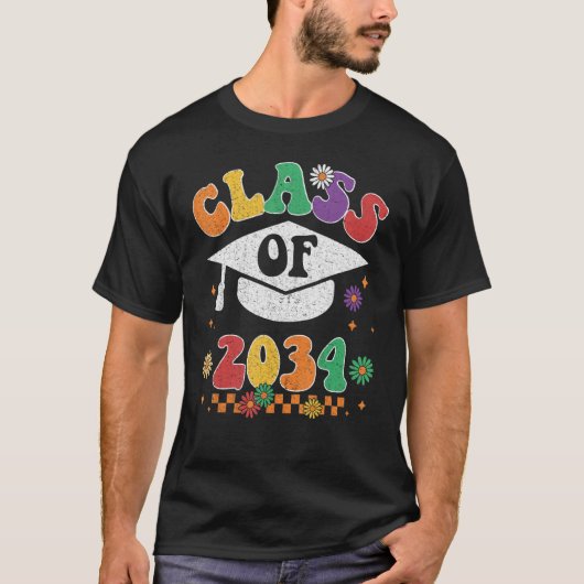 Class Of 2034 Grow With Me Pre K Graduate Groovy R T-Shirt (Vorderseite)