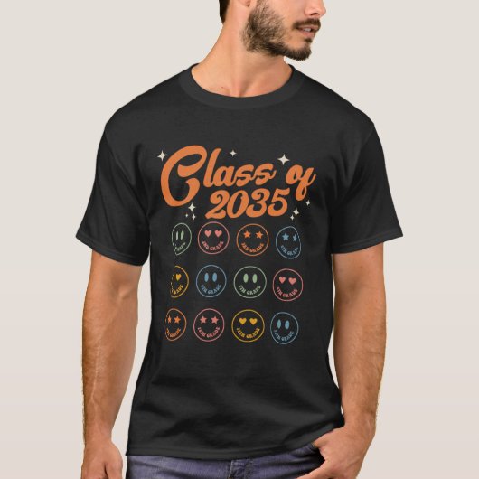 Class Of 2035 Hippie Smile Face Grow With Me Gradu T-Shirt (Vorderseite)