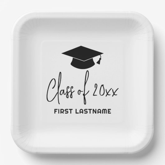 Class of 20xx Trendy Script and Name - Black White Pappteller (Vorderseite)
