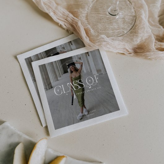 Class Of | Modern Personalized Graduation Photo Serviette
