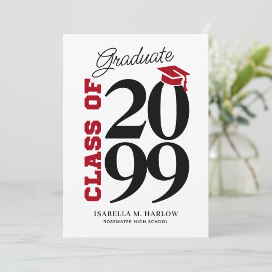 Class of Red Black Graduation Einladung (Stehend Vorderseite)