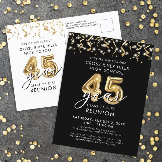 Class Wiedersehen 45 Year Black Gold Ballons laden Postkarte