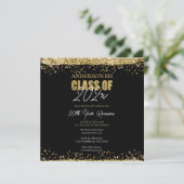 Class Wiedersehen Black and Gold Glitzer Einladung (Stehend Vorderseite)
