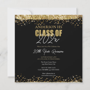 Class Wiedersehen Black and Gold Glitzer Einladung