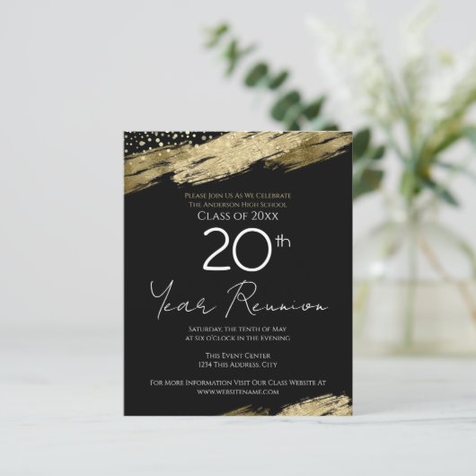 Class Wiedersehen Budget Gold Schwarze Einladung (Stehend Vorderseite)