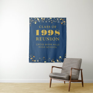 Class Wiedersehen Foto Booth Blue Gold Background Wandteppich