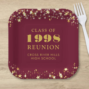 Class Wiedersehen Maroon Gold Stars Personalisiert Pappteller