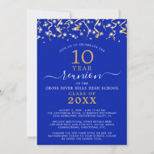 Class Wiedersehen Royal Blue Gold Confetti Streame Einladung
