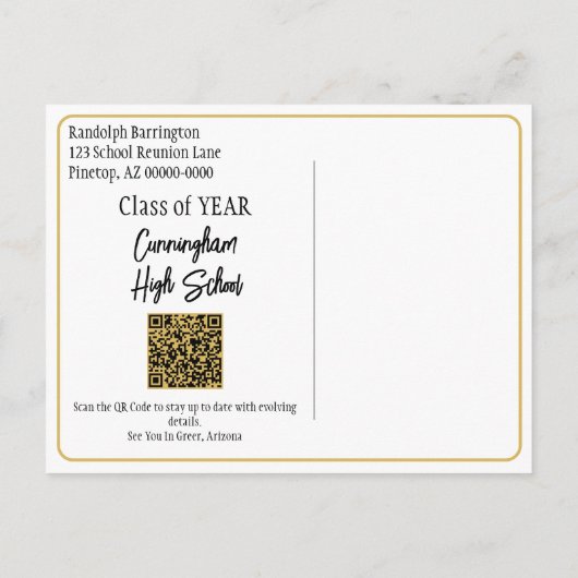 Class Wiedersehen Save the Date Black Gold QR Code Postkarte (Rückseite)