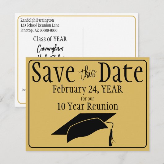 Class Wiedersehen Save the Date Black Gold QR Code Postkarte (Vorne/Hinten)