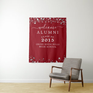 Class Wiedersehen Welcome Alumni Red Silver Stars Wandteppich