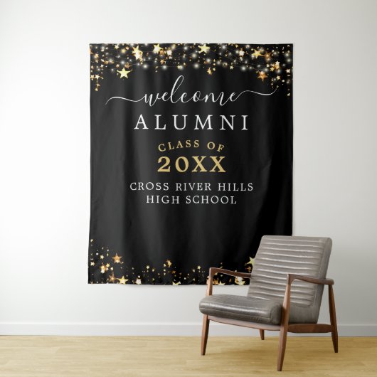 Class Wiedersehen Welcome Black Gold Stars Confett Wandteppich (Beispiel)