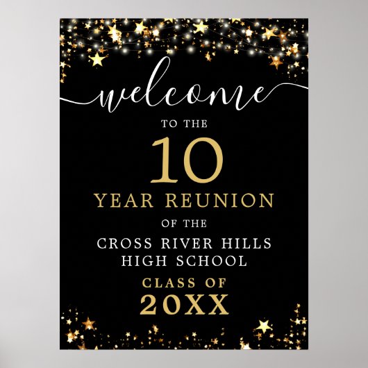 Class Wiedersehen Welcome Black Gold Stars Script Poster (Vorne)