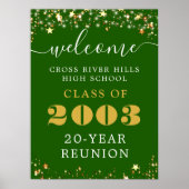 Class Wiedersehen Year Welcome Green Gold Stars Poster (Vorne)