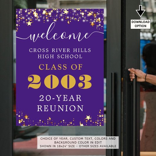 Class Wiedersehen Year Welcome Lila Gold Stars Poster