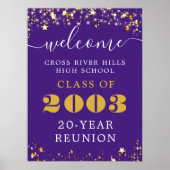 Class Wiedersehen Year Welcome Lila Gold Stars Poster (Vorne)