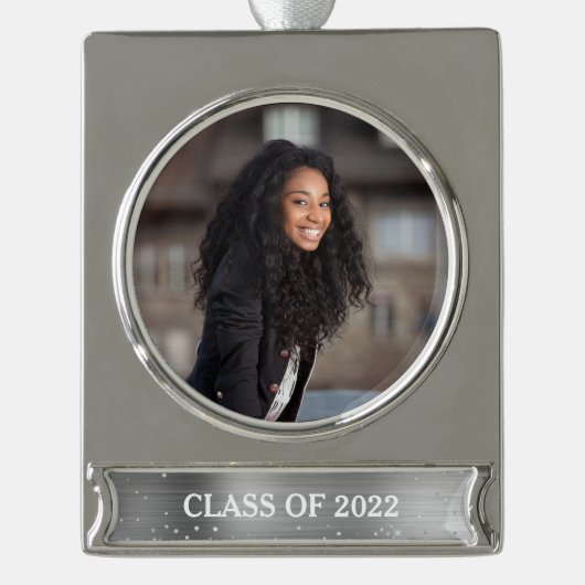 Class Year Abschluss Foto Glitzer Glam Banner-Ornament Silber (Vorderseite)