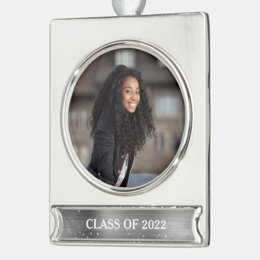Class Year Abschluss Foto Glitzer Glam Banner-Ornament Silber (Links)