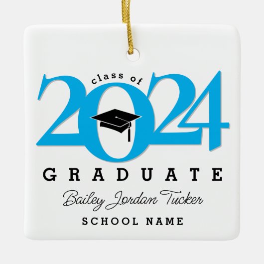 Class Year Cap & Tassel Blue Abschluss Keepake Keramikornament (Vorderseite)