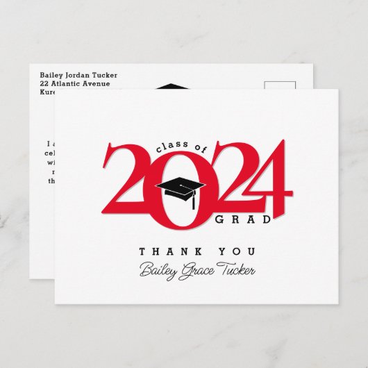 Class Year Grad Tassel Red Abschluss Vielen Dank Postkarte (Vorne/Hinten)