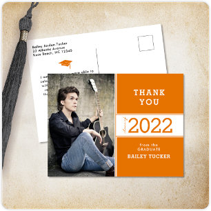 Class Year Orange White Foto Abschluss Vielen Dank Postkarte