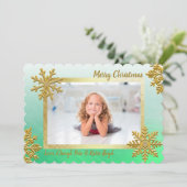 Classegold und Green Custom Foto Weihnachten Einladung (Stehend Vorderseite)