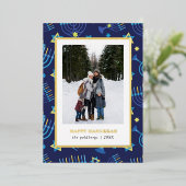 Classi Blue gold Menorah Stars 3 Fotos Hanukkah Folien Feiertagskarte (Stehend vorne)