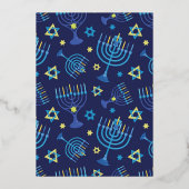 Classi Blue gold Menorah Stars 3 Fotos Hanukkah Folien Feiertagskarte (Rückseite)