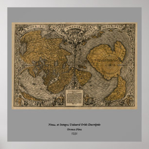Classic 1531 Antique World Map by Oronce Fine Poster