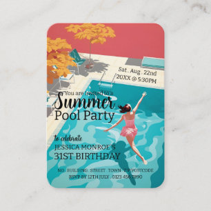 Classic 1950er Jahre Pool Party Geburtstag Handout Visitenkarte