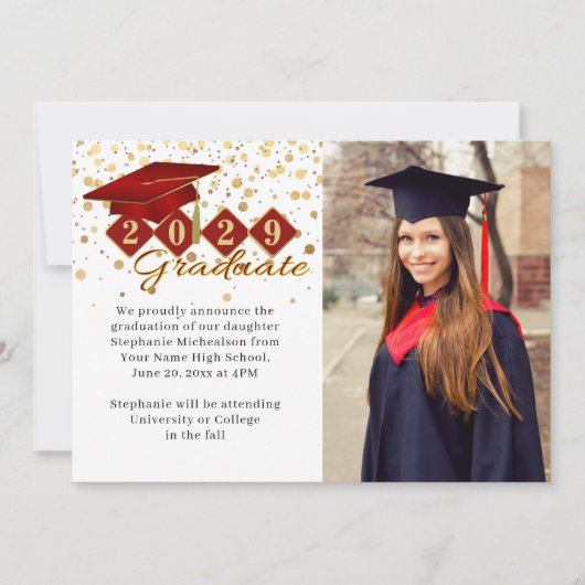 Classic 2 Foto Abschluss Rot und Gold Ankündigung (Vorderseite)